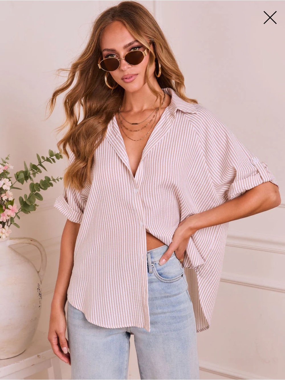 Daylight Essence Striped Button Down Top